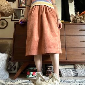 vintage 70s gene roye terracotta microfiber lined midi skirt / size 8